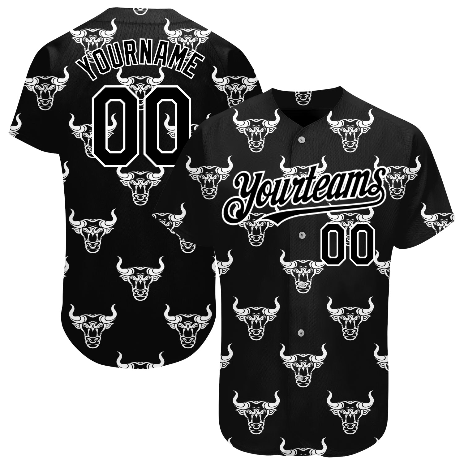 Custom Name Number 3D Pattern Baseball Jersey - Personalized Black White Ox Authentic Team Jersey Personalized Black White