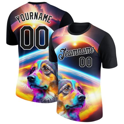 Personalized 3D Pattern Rave Dog T-Shirt | Custom Name & Number | Black White Design Personalized Black White 3D Pattern