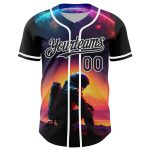 Custom Name and Number Baseball Jersey, 3D Pattern Rave Astronaut Design, Black and White Team Apparel Personalized Black
