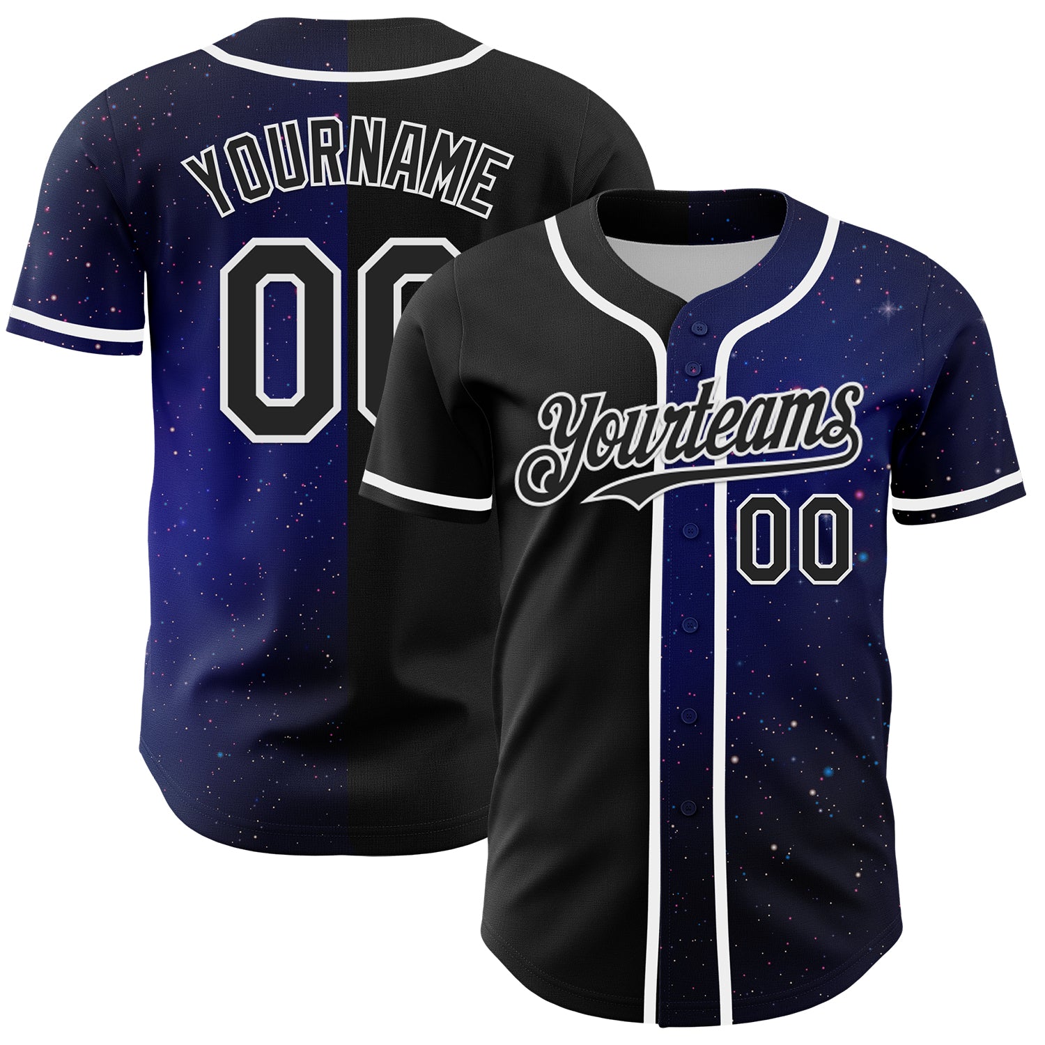 Custom Rave Galaxy Star Baseball Jersey with Personalized Name & Number - Black White 3D Pattern Design Personalized Black