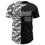 Custom Black White 3D Skull Pattern Rave Baseball Jersey - Unique Design Personalized Black White 3D Pattern Design Rave
