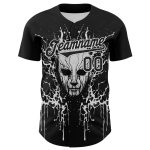 Custom Skull Baseball Jersey - Personalized Black White 3D Pattern Rave Jersey with Name and Number Personalized Black White