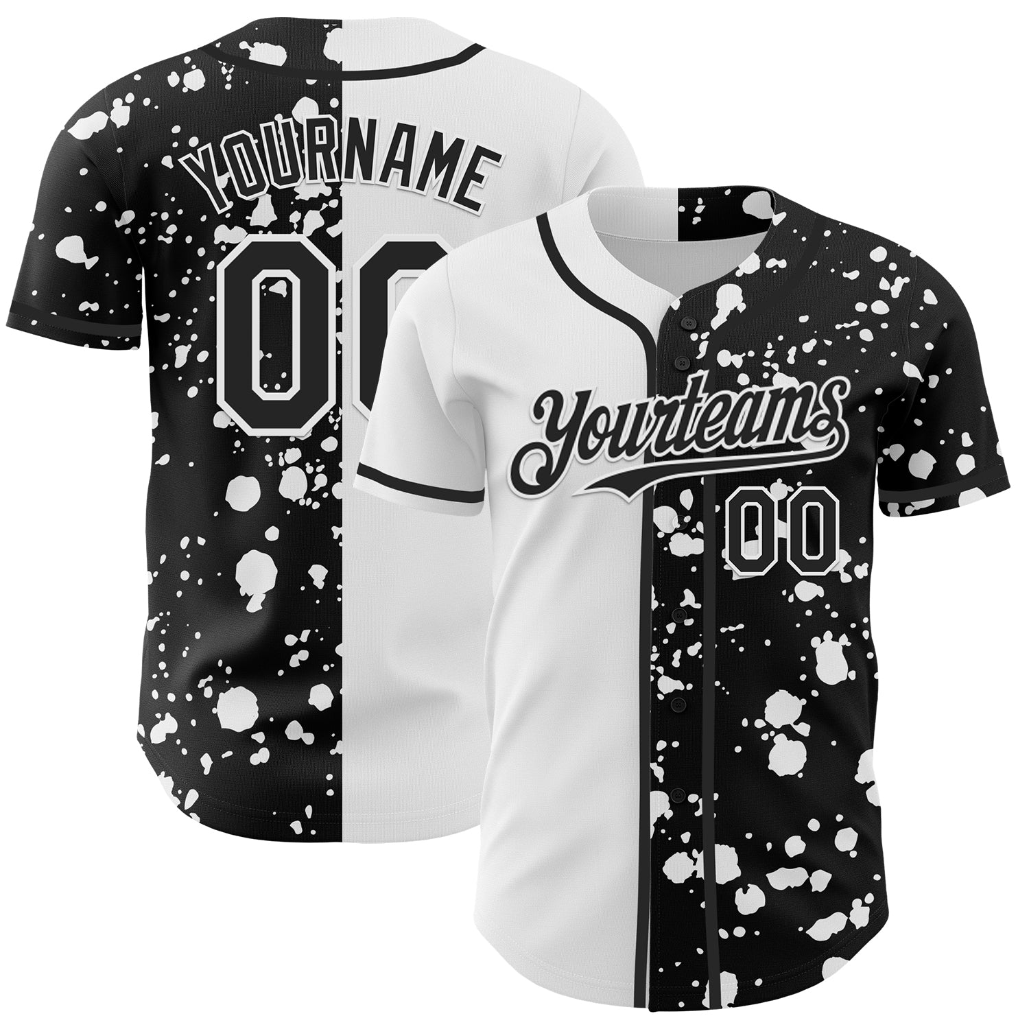 Custom 3D Pattern Rave Splash Baseball Jersey - Personalized Black White Design with Team Name and Number Personalized Black