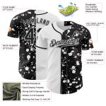 Custom 3D Pattern Rave Splash Baseball Jersey - Personalized Black White Design with Team Name and Number Personalized Black