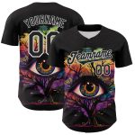 Custom Name and Number Baseball Jersey - Personalized 3D Pattern Rave Tree Design in Black and White Personalized Black White