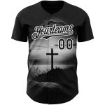 Personalized Jesus Christ Cross Baseball Jersey 3D Black White Pattern Custom Name Number Ash Wednesday Personalized Black