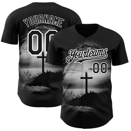 Personalized Jesus Christ Cross Baseball Jersey 3D Black White Pattern Custom Name Number Ash Wednesday Personalized Black
