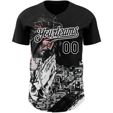 Custom Jesus Christ Baseball Jersey - Personalized Black White 3D Pattern with Team Name & Number Personalized Black White