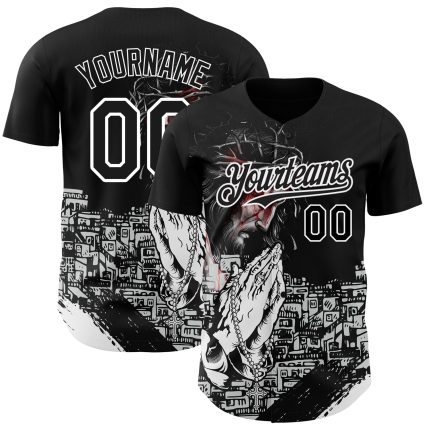 Custom Jesus Christ Baseball Jersey - Personalized Black White 3D Pattern with Team Name & Number Personalized Black White