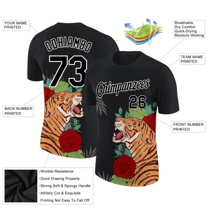 3D Pattern Design Tiger Performance T-Shirt - Personalized Black and White Apparel Personalized Black White 3D Pattern Design