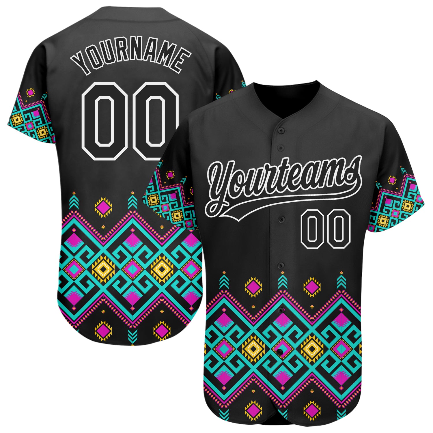 Custom Name Number Authentic African Ethnic Style Baseball Jersey with Personalized 3D Black White Pattern Design Personalized