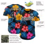 Custom Name and Number Tropical Flower and Palm Leaves Baseball Jersey - Personalized Black White 3D Pattern Design Personalized