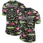 Custom Name Number Flamingo Performance T-Shirt - Tropical Hawaii 3D Pattern Design - Personalized Black and White Team Shirt