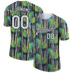 Custom Name and Number Tropical Palm Leaf Performance T-Shirt, Black White 3D Pattern Design Personalized Black White 3D
