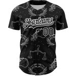 Custom Zodiac Baseball Jersey - Personalized 3D Black and White Pattern Design with Name and Number Personalized Black White