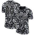 Personalized 3D Floral Pattern Black and White Performance T-Shirt Personalized Black White 3D Pattern Floral Design Performance