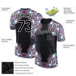 Custom Team Name Number 3D Floral Pattern Performance T-Shirt - Personalized Black White Design Personalized Black White