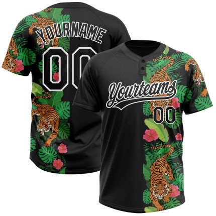 Custom Tropical Tiger 3D Pattern Softball Jersey Unisex Black White Design with Name and Number - Personalized Team Apparel