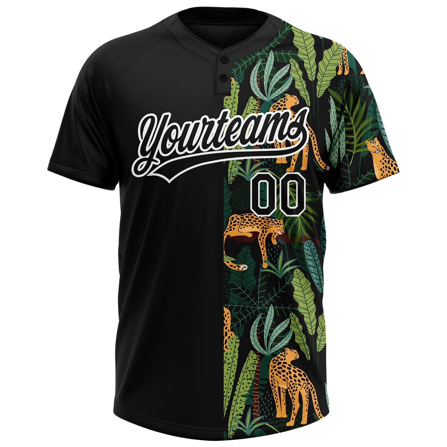Personalized Black White 3D Pattern Leopards And Tropical Palm Leaves Two-Button Unisex Softball Jersey Personalized Black White 3D Leopard Pattern Tropical Palm Leaves Unisex Softball Jersey Personalized Black White 3D Pattern - Image 2