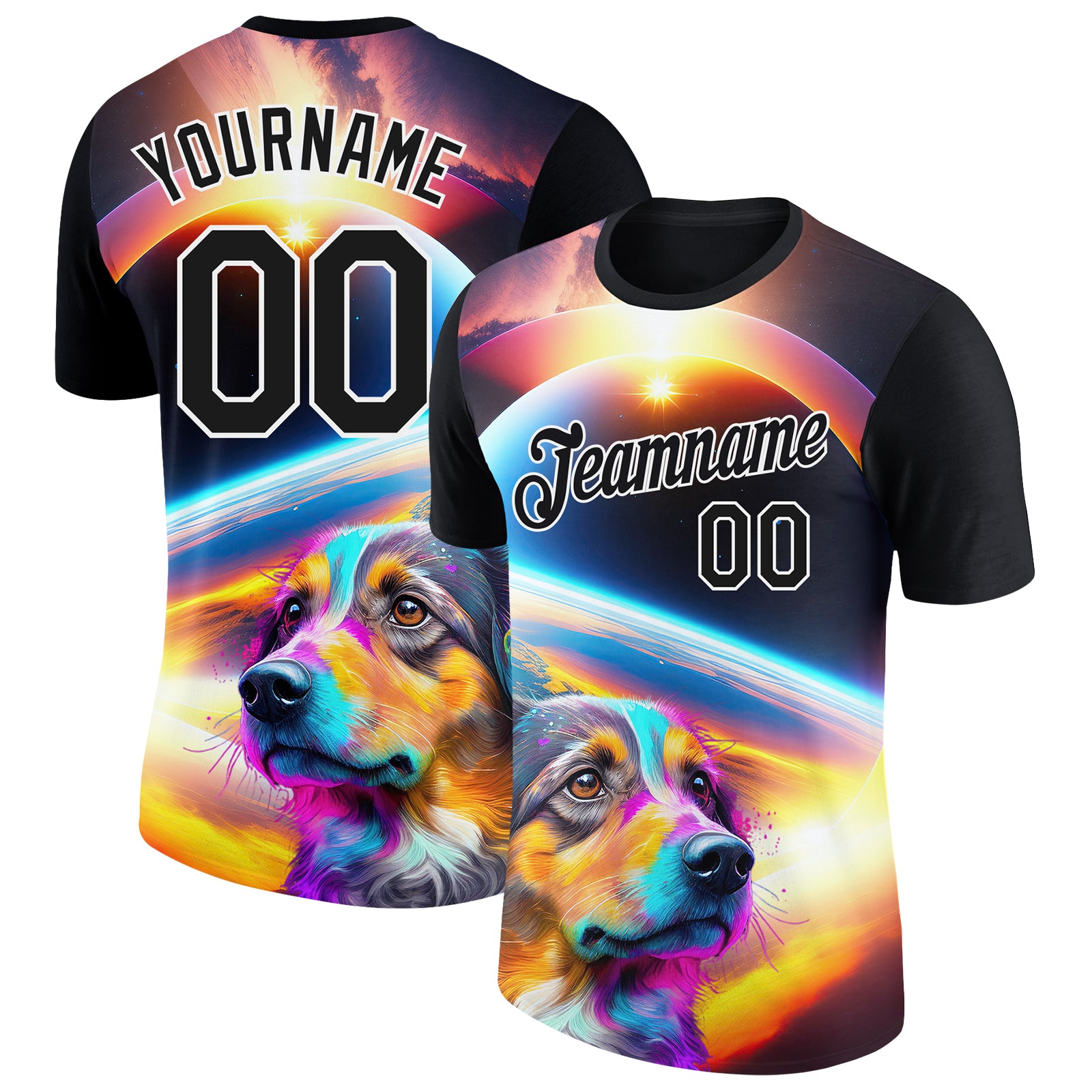 Personalized 3D Rave Dog Performance T-Shirt - Black and White Design for Animal Lovers Personalized Black White 3D Rave