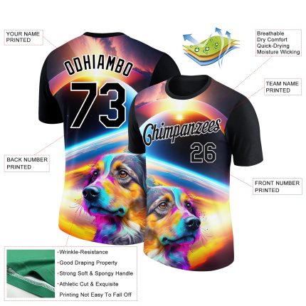 Personalized 3D Rave Dog Performance T-Shirt - Black and White Design for Animal Lovers Personalized Black White 3D Rave