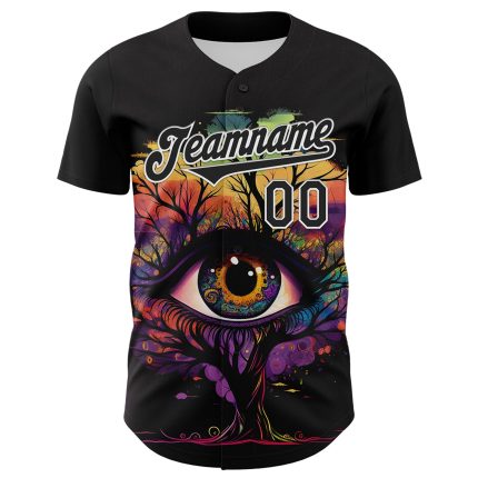 Personalized 3D Rave Tree Eye Black and White Baseball Jersey Personalized Black White 3D Rave Tree Eye Baseball Jersey