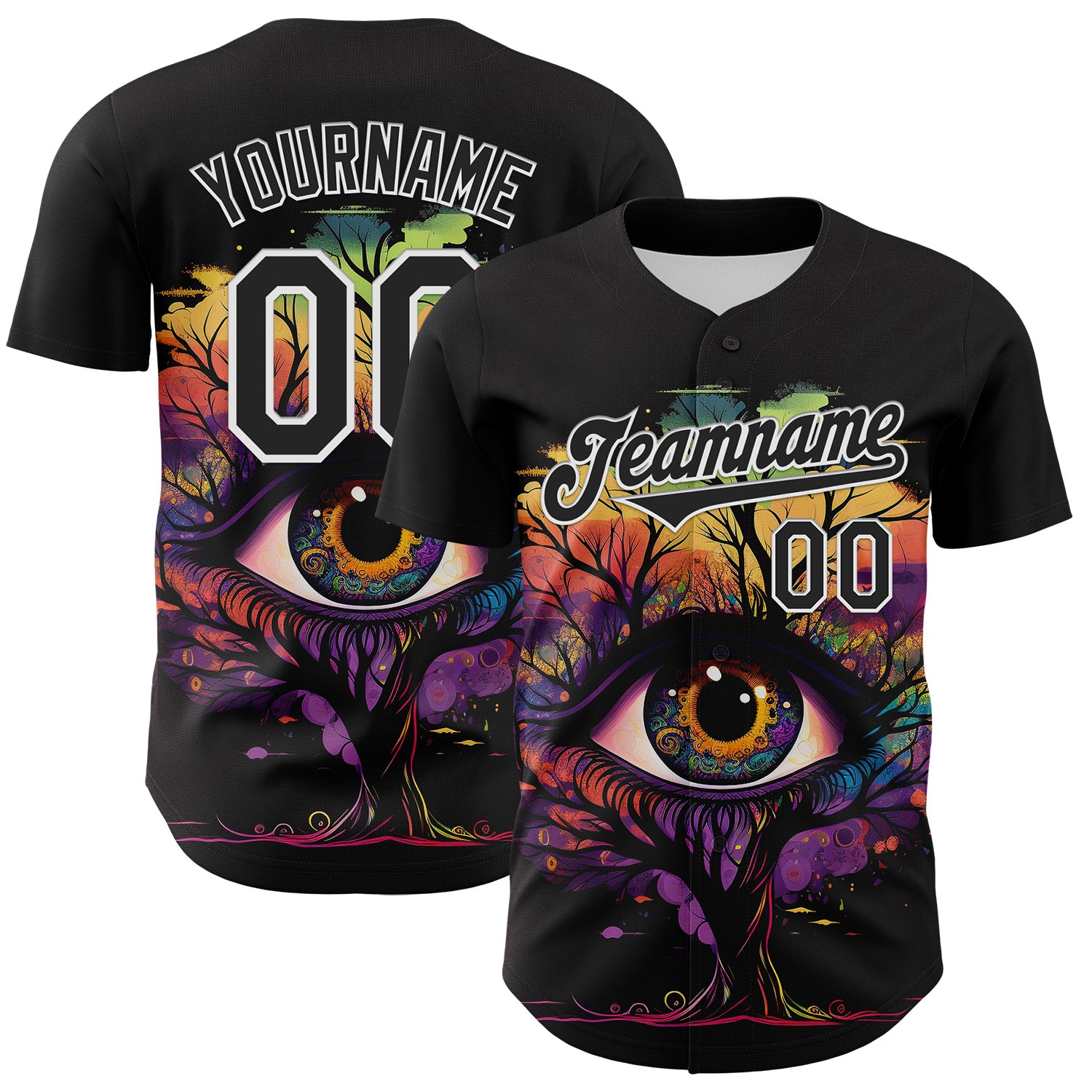 Personalized 3D Rave Tree Eye Black and White Baseball Jersey Personalized Black White 3D Rave Tree Eye Baseball Jersey