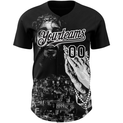 Personalized Jesus Christ 3D Baseball Jersey in Black and White - Unique Religious Sports Apparel Personalized Black White