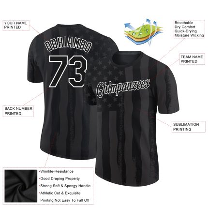 Custom 3D Skull T-Shirt with American Flag, Personalized Black & White Design with Team Name and Number Personalized Black