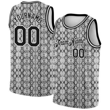 Custom 3D Snakeskin Basketball Jersey - Personalized Black and White Design Personalized Black White 3D Snakeskin Basketball
