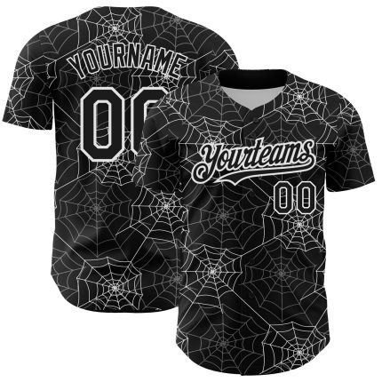 Custom 3D Spider Web Baseball Jersey in Black and White for Men and Women Personalized Black White 3D Spider Web Baseball
