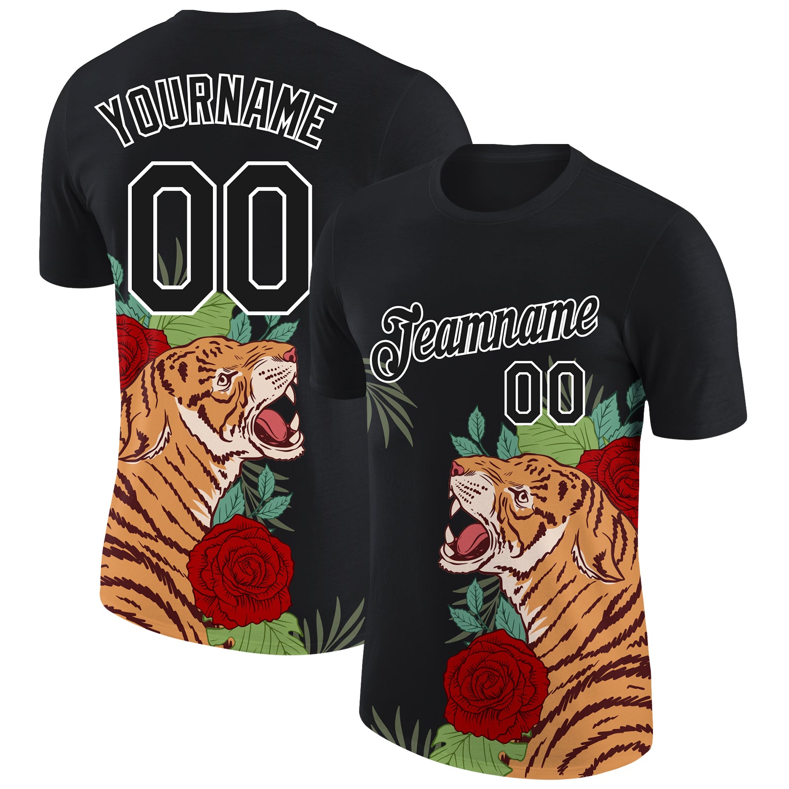 Personalized 3D Tiger Performance T-Shirt in Black and White for Men Personalized Black White 3D Tiger Performance T-Shirt