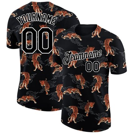 Personalized 3D Tiger Performance T-Shirt - Black and White Tee for Men and Women Personalized Black White 3D Tiger Performance