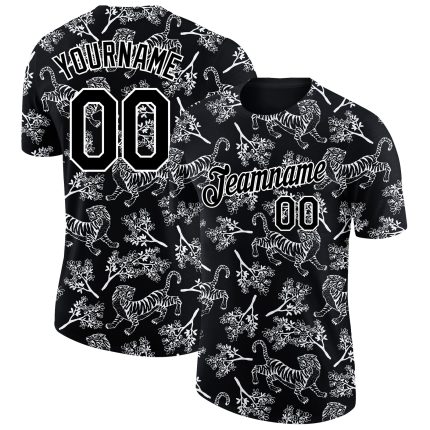Personalized 3D Black and White Tiger T-Shirt for Performance Sports Personalized Black White 3D Tiger Performance T-Shirt