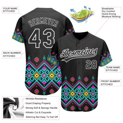 Personalized 3D Black White African Ethnic Style Baseball Jersey - Unique Custom Sportswear Personalized Black White 3D Traditional