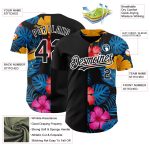 Personalized 3D Tropical Flower Hawaii Palm Leaves Baseball Jersey Black White Personalized Black White 3D Tropical Flower