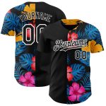 Personalized 3D Tropical Flower Hawaii Palm Leaves Baseball Jersey Black White Personalized Black White 3D Tropical Flower