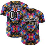 Personalized Tropical Flower and Hawaii Palm Leaves Baseball Jersey, Black and White 3D Design Personalized Black White 3D