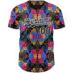 Personalized Tropical Flower and Hawaii Palm Leaves Baseball Jersey, Black and White 3D Design Personalized Black White 3D