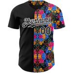Personalized 3D Tropical Flower Hawaii Palm Leaves Black and White Baseball Jersey for Men 4 Personalized Black White 3D