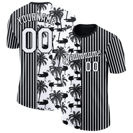 Tropical Hawaii Palm Tree Flamingo 3D Personalized Performance T-Shirt - Black White Design Personalized Black White 3D Tropical