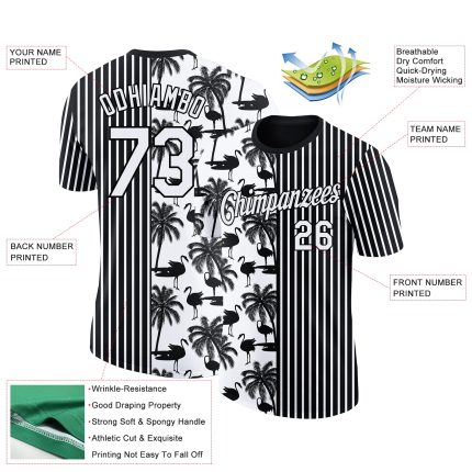 Tropical Hawaii Palm Tree Flamingo 3D Personalized Performance T-Shirt - Black White Design Personalized Black White 3D Tropical