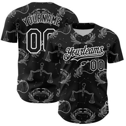 Personalized 3D Black White Zodiac Jersey for Baseball Fans - Custom Sports Apparel Personalized Black White 3D Zodiac Baseball