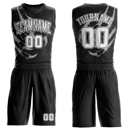 Personalized Round Neck Basketball Jersey - Black White Animal Claws Sublimation Suit Personalized Black White Animals Claws
