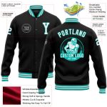Personalized Black White Aqua Varsity Letterman Jacket Full-Snap Bomber Personalized Black White-Aqua Bomber Full-Snap Varsity