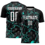 Custom Black White Aqua Lightning Soccer Jersey Personalized Uniform Personalized Black White-Aqua Lightning Sublimation