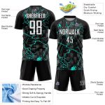 Custom Soccer Jersey Personalized Lightning Design Black White Aqua with Name and Number Personalized Black White-Aqua Lightning