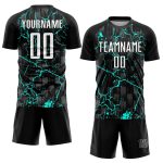 Custom Black White Aqua Lightning Soccer Jersey Personalized Uniform Personalized Black White-Aqua Lightning Sublimation