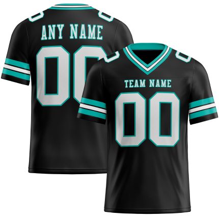 Personalized Black White Aqua Mesh Football Jersey - Custom Team Jersey 2 Personalized Black White-Aqua Mesh Football Jersey