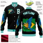 Personalized Parrot 3D Bomber Jacket Black White Aqua Full-Snap Varsity Letterman Personalized Black White-Aqua Parrot 3D